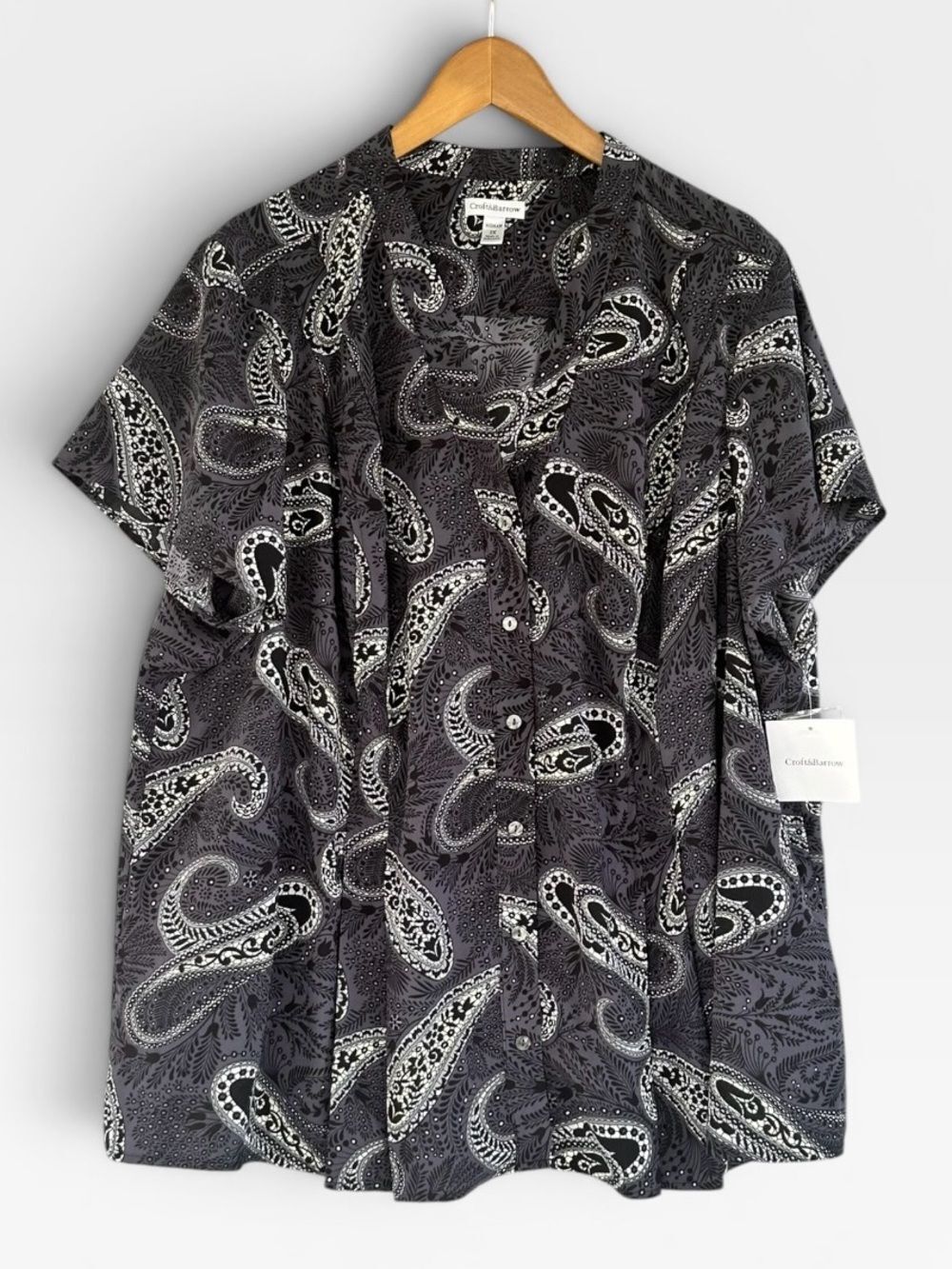 Croft & Barrow Black and White Paisley Button-Up Blouse NWT